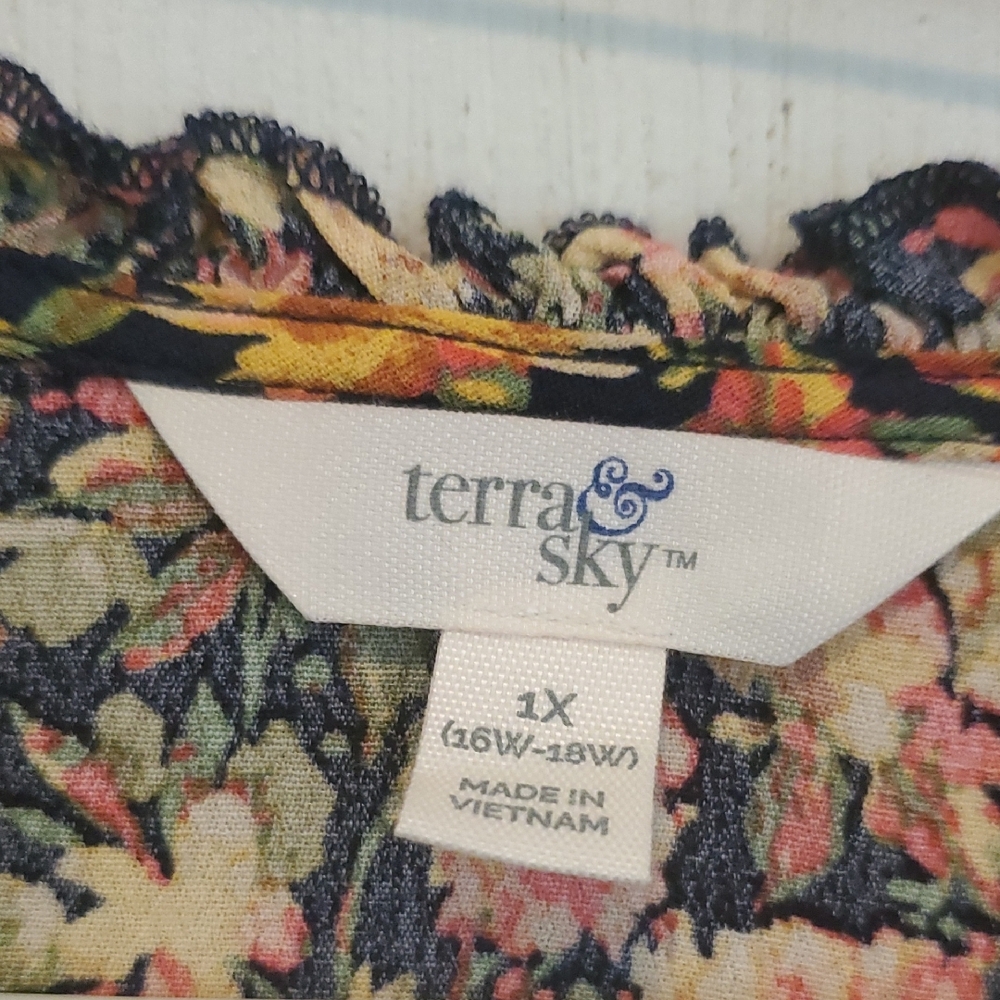 Terra & Sky Orange and Blue 3/4 Sleeve Relaxed Blouse - Picture 2 of 4